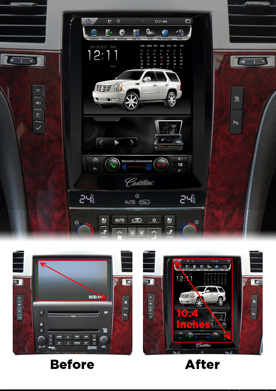 Car Radio Video Player Tesla Vertical 10.4'' Touch Screen For Cadillac Escalade